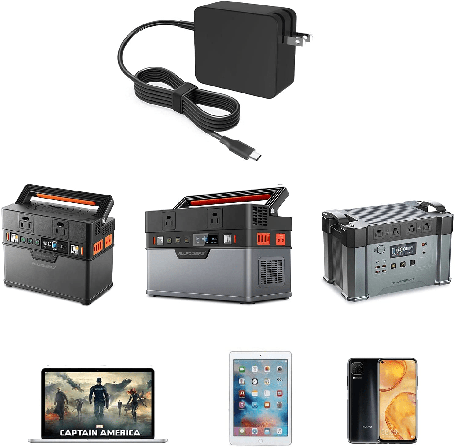 ALLPOWERS 65W USB - C PD Wall Charger Type - C Power Adapter Charger Compatible with Laptops and S300/S700/S2000 Power Station