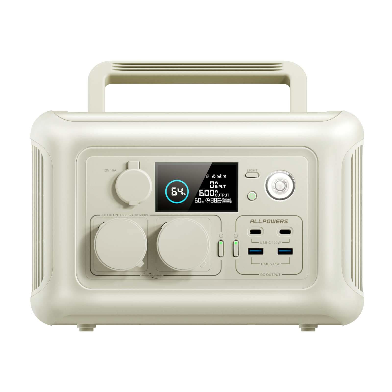 ALLPOWERS R600 Beige Portable Power Station 600W 299Wh LiFeP04 Battery